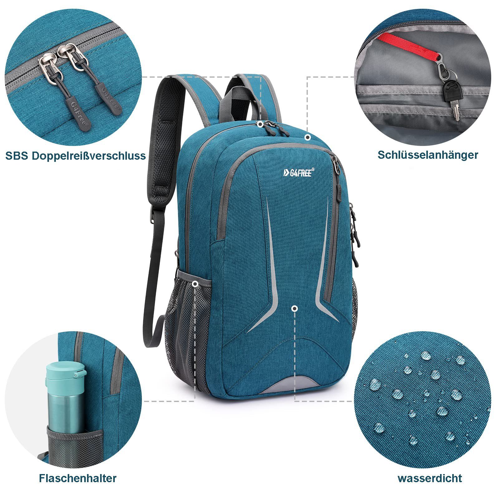 Tagesrucksack Reise- Schulrucksack, G4Free Mini Wander- 16L Ultraleichter Blau