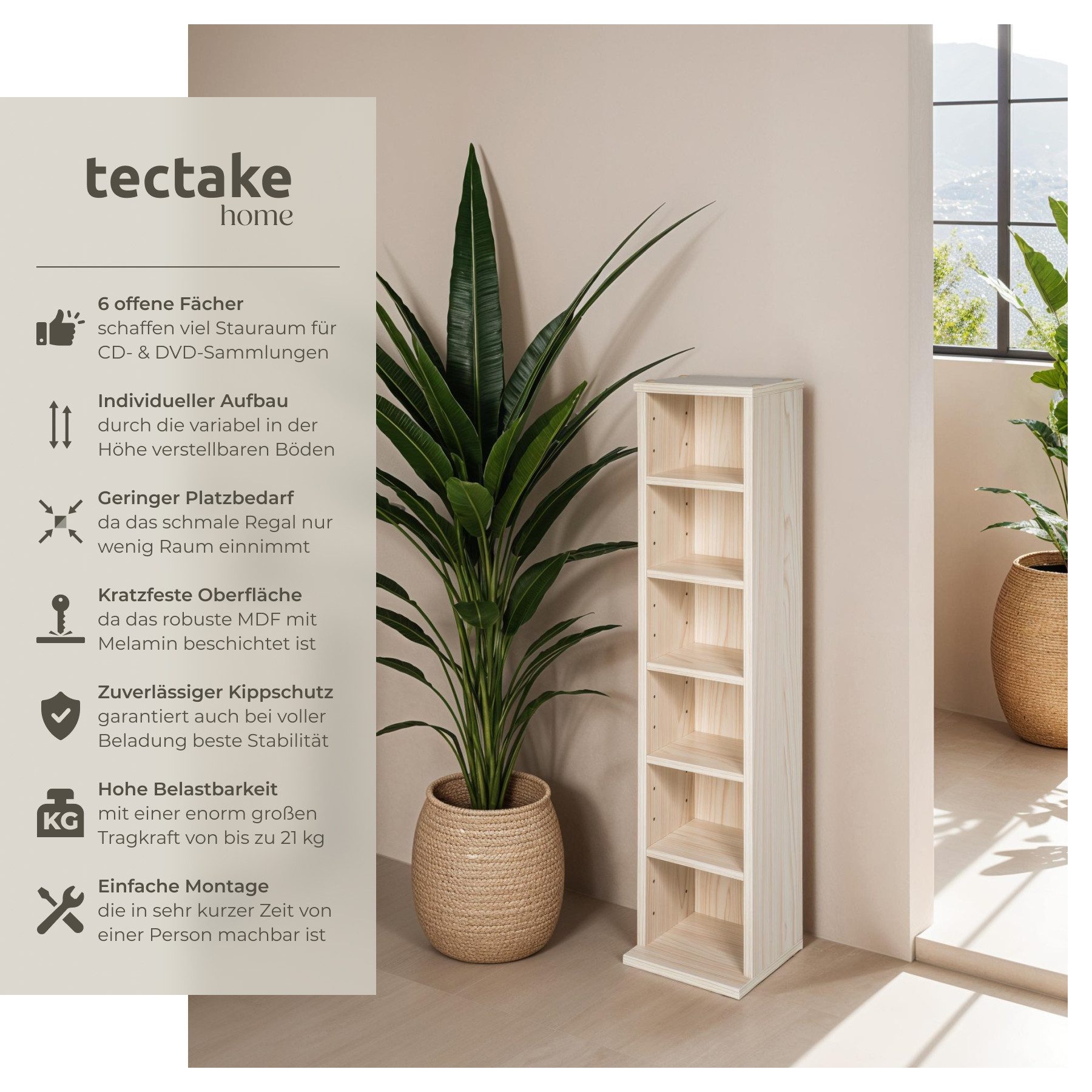 tectake CD-Regal CD DVD Regal, Set 1-tlg., in Holzoptik günstig online kaufen