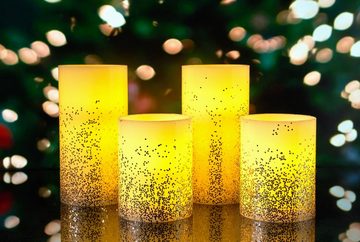 Pauleen LED Dekolicht LED-Kerze Golden Glitter, 4er Set, Wachskerze, mit Timer, elfenbein, Glitzer goldfarben