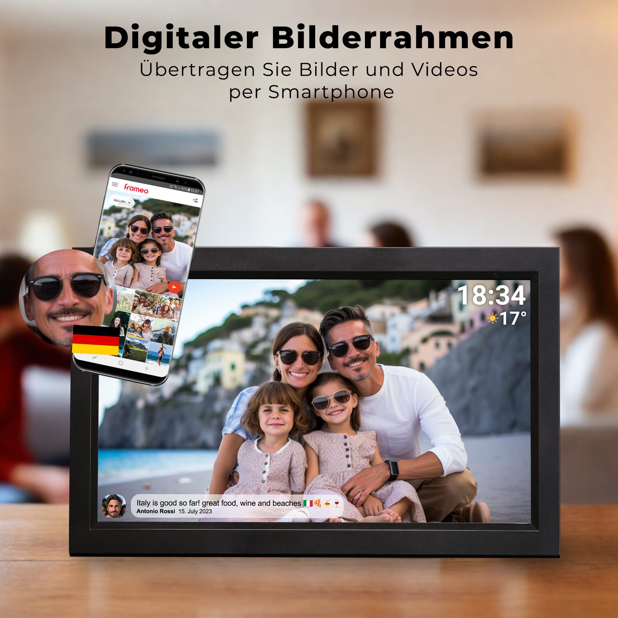 Denver PFF-1503B Digitaler Bilderrahmen (39.62 cm/15.6 ", 1920 x 1080 Pixel, 16 GB, mit WLAN und Frameo Software)