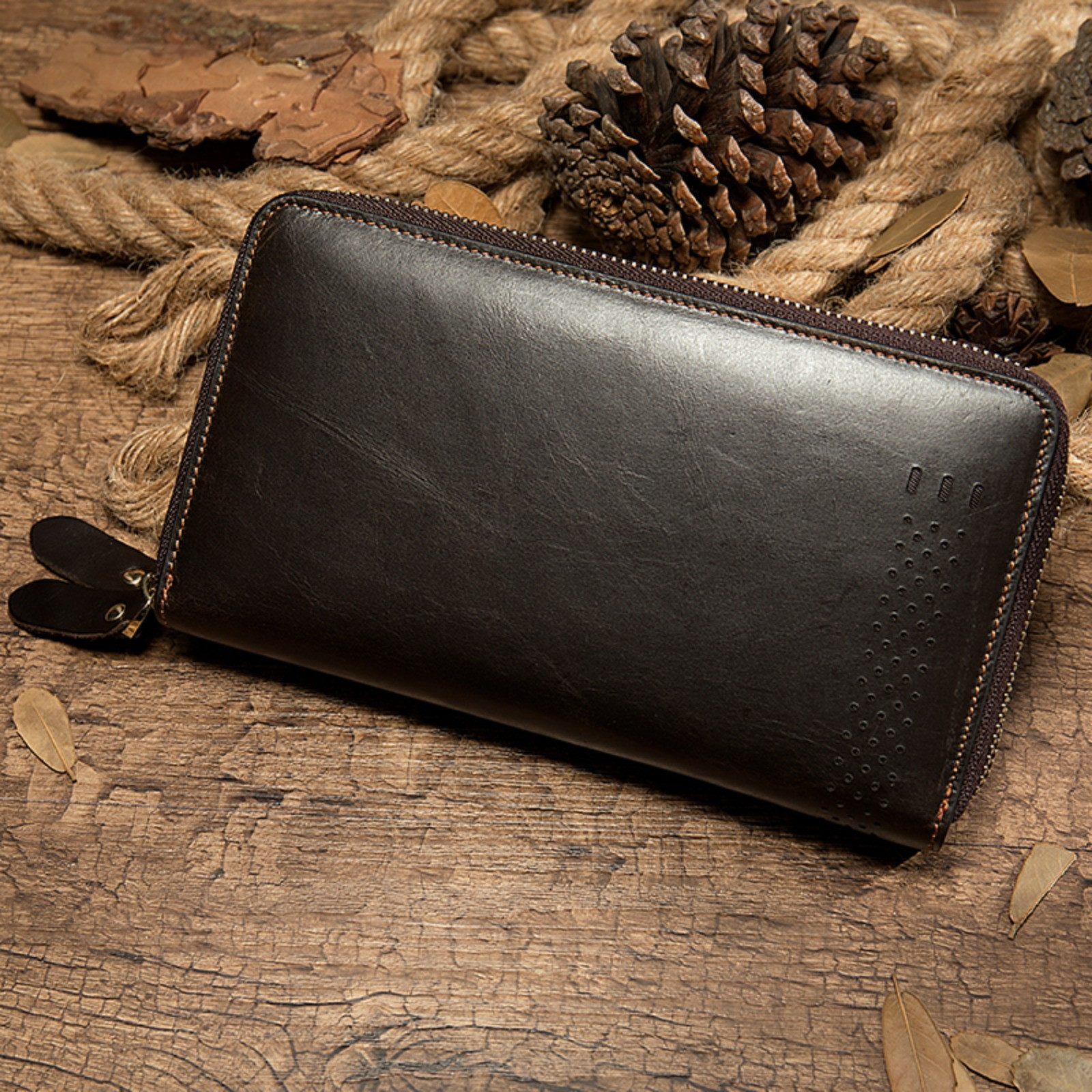 YUBRO-STUDIO Clutch Herren Geldbörse Echtleder Reißverschluss günstig online kaufen