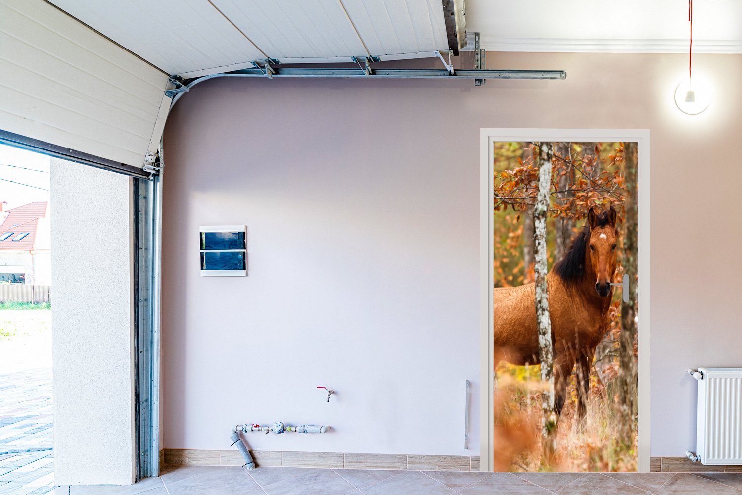 Pferd bedruckt, für Matt, Türtapete - - St), cm Fototapete Herbst, 75x205 (1 Türaufkleber, MuchoWow Tür, Wald