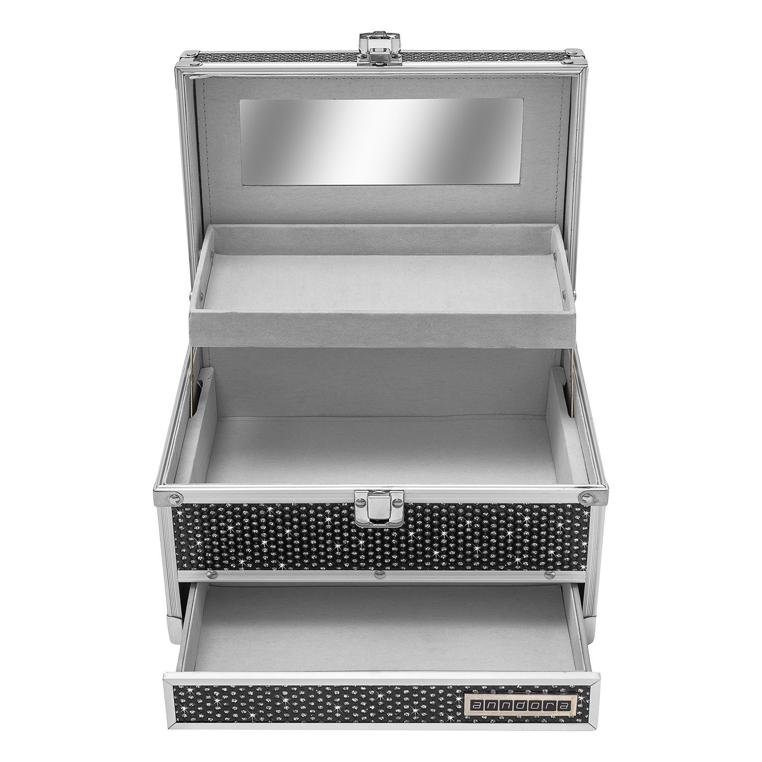 anndora Kosmetikkoffer Schmuckkoffer 3 Frontfächer Spiegel glitzeroptik, Sp günstig online kaufen