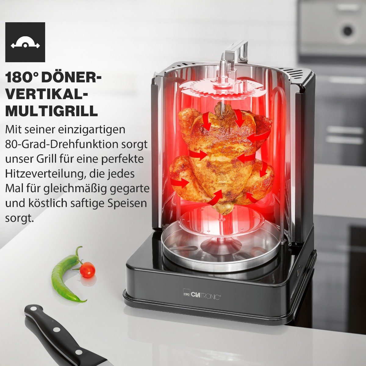 DVG Inkl. Dönergrill CLATRONIC Fleischspieße, Drehspieß 1400 W & schwarz 3686, 6