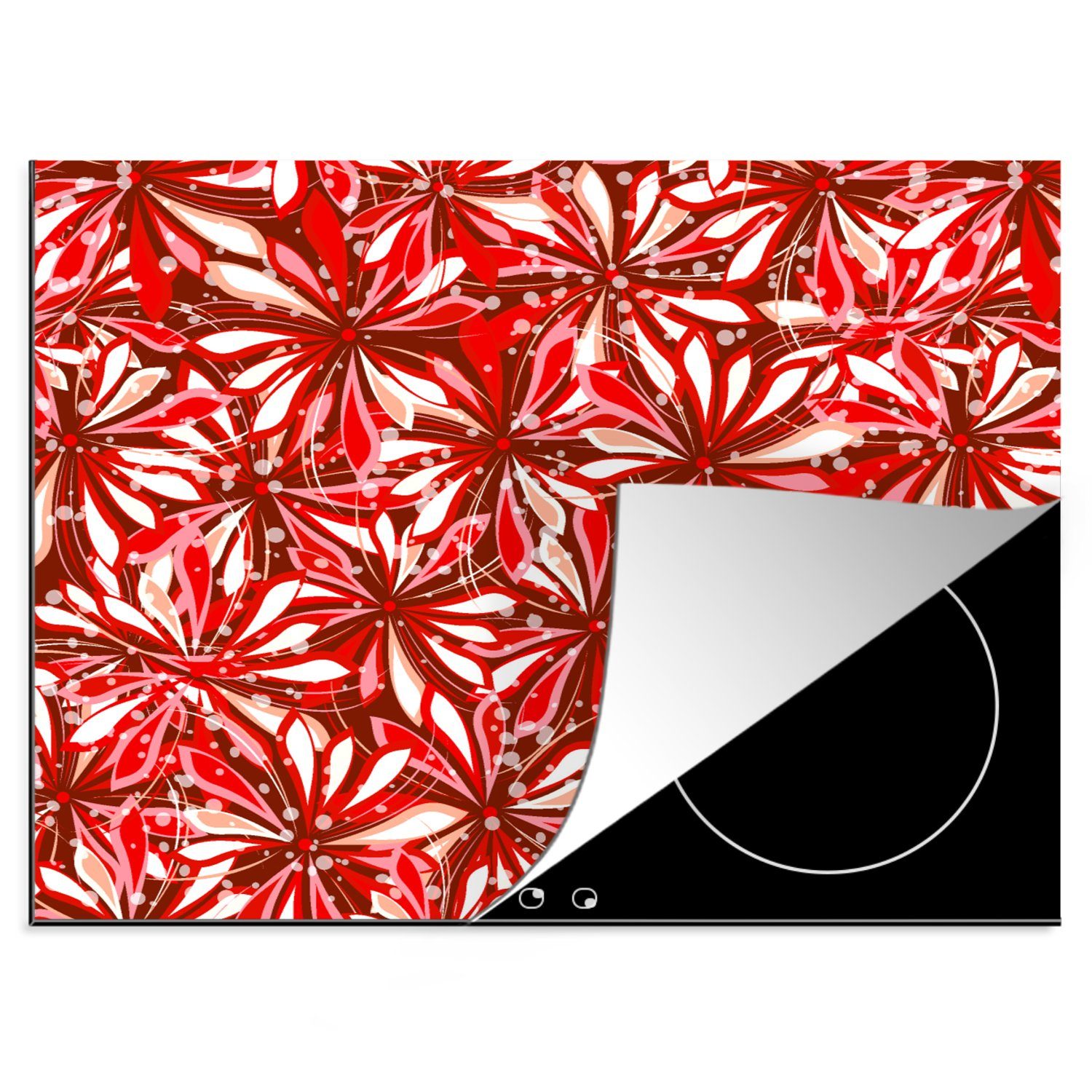 MuchoWow Herdblende-/Abdeckplatte Blüte - Rot - Muster - Blumen, Vinyl, (1 tlg), 60x52 cm, Mobile Arbeitsfläche nutzbar, Ceranfeldabdeckung