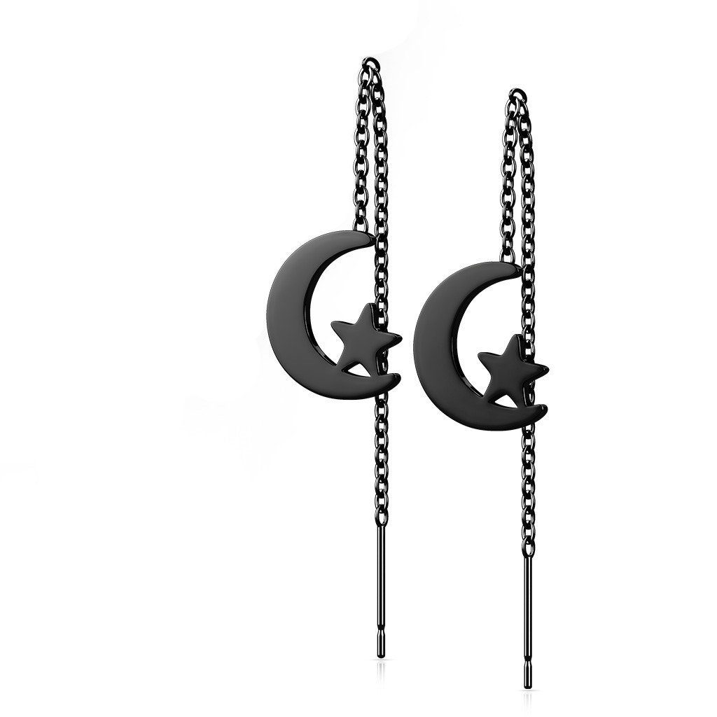 BUNGSA Ohrhänger-Set Ohrhänger Mond und Stern aus Edelstahl Damen (1 Paar (2 Stück)