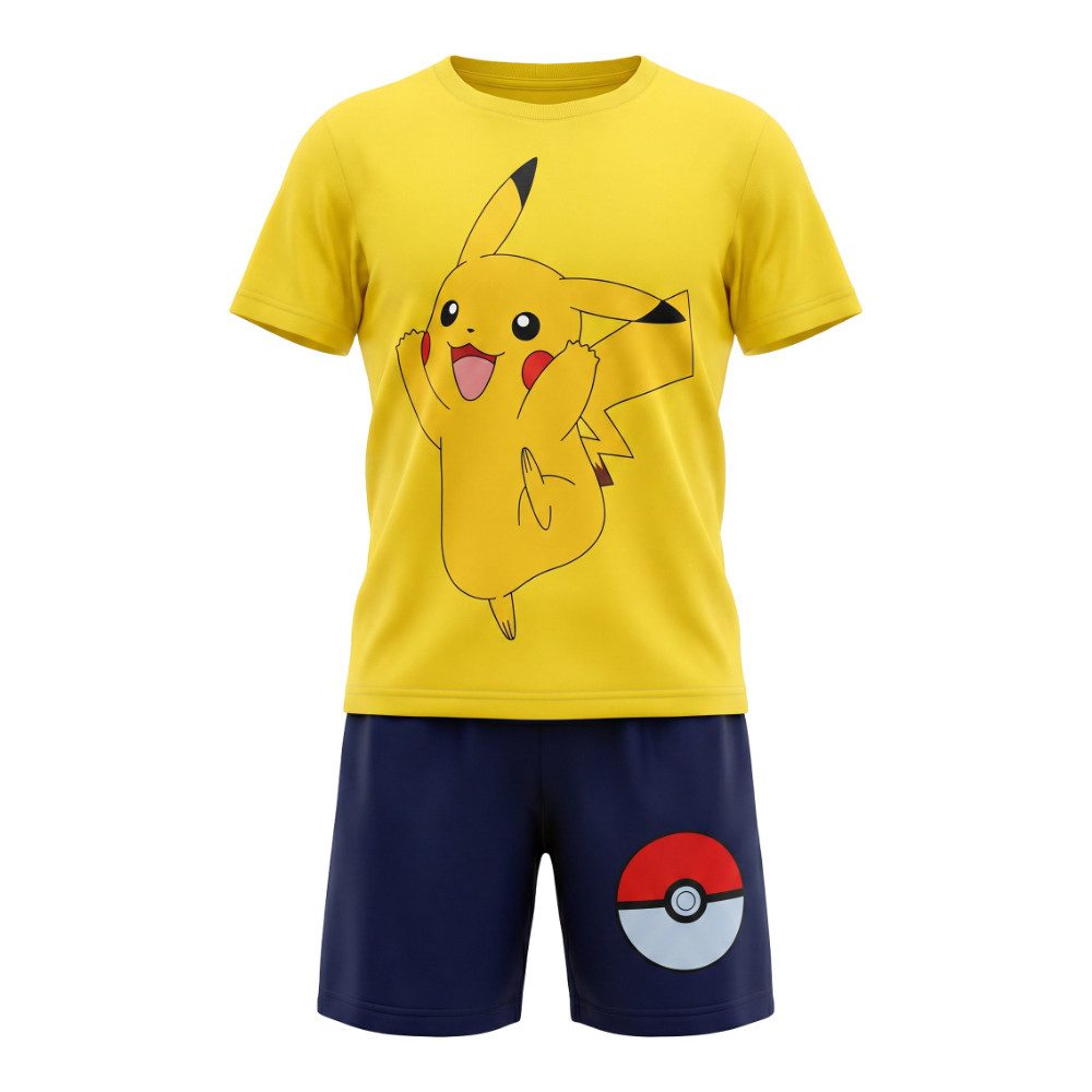 POKÉMON Schlafanzug Pokemon Pikachu Kinder kurz Pyjama Schlafanzug Gr. 98 bis 128, 100% Baumwolle