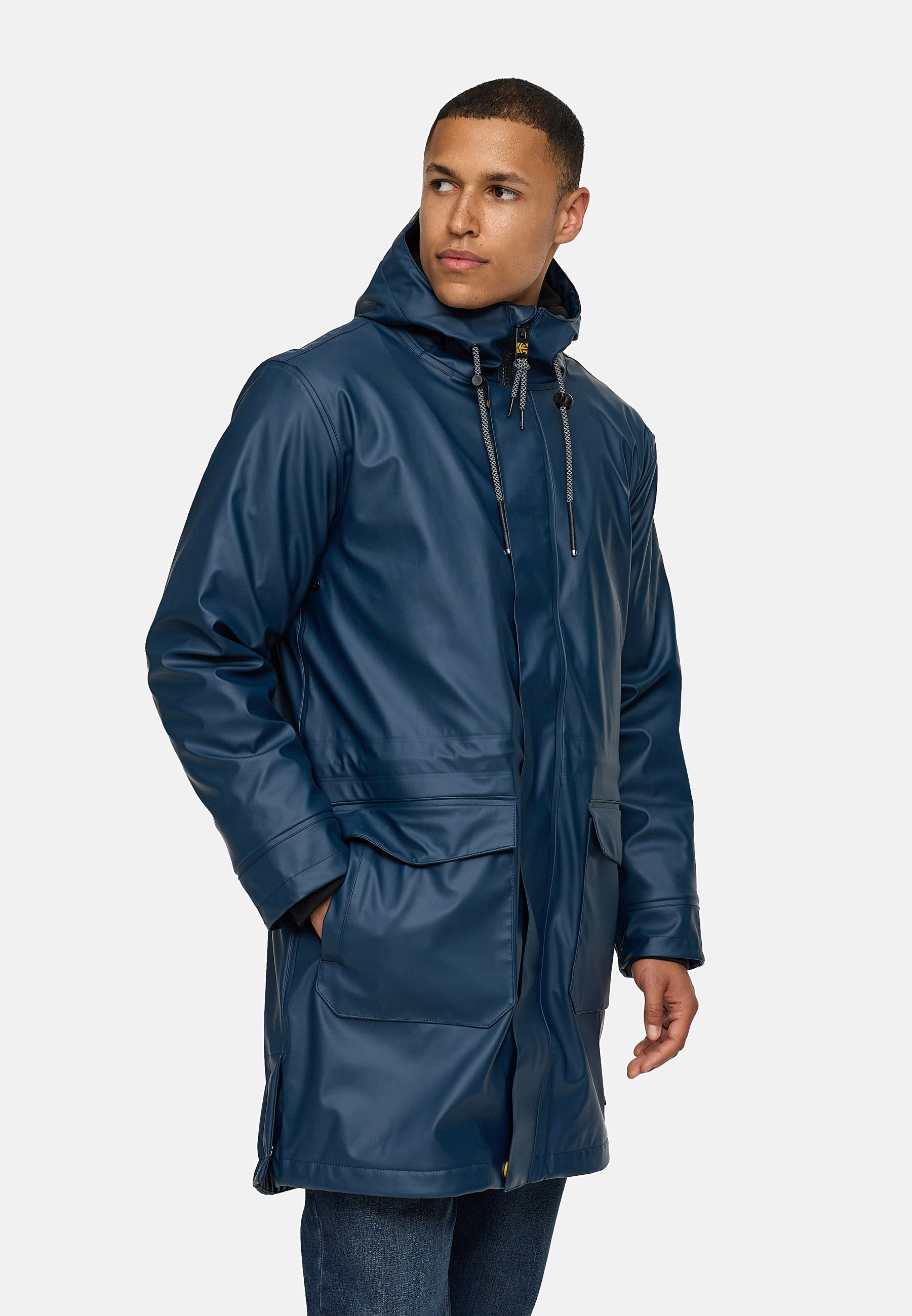 Indicode Regenmantel Herren INTommy Nässeschutz Herrenjacke mit Kapuze und vielen funktionalen Taschen