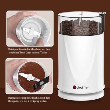 Scheffler Kaffeemühle 200W Elektrische Kaffeemühle mit 304 Edelstahlmesser, 200,00 W, Schlagmesser, 50,00 g Bohnenbehälter, 50g Kapazität