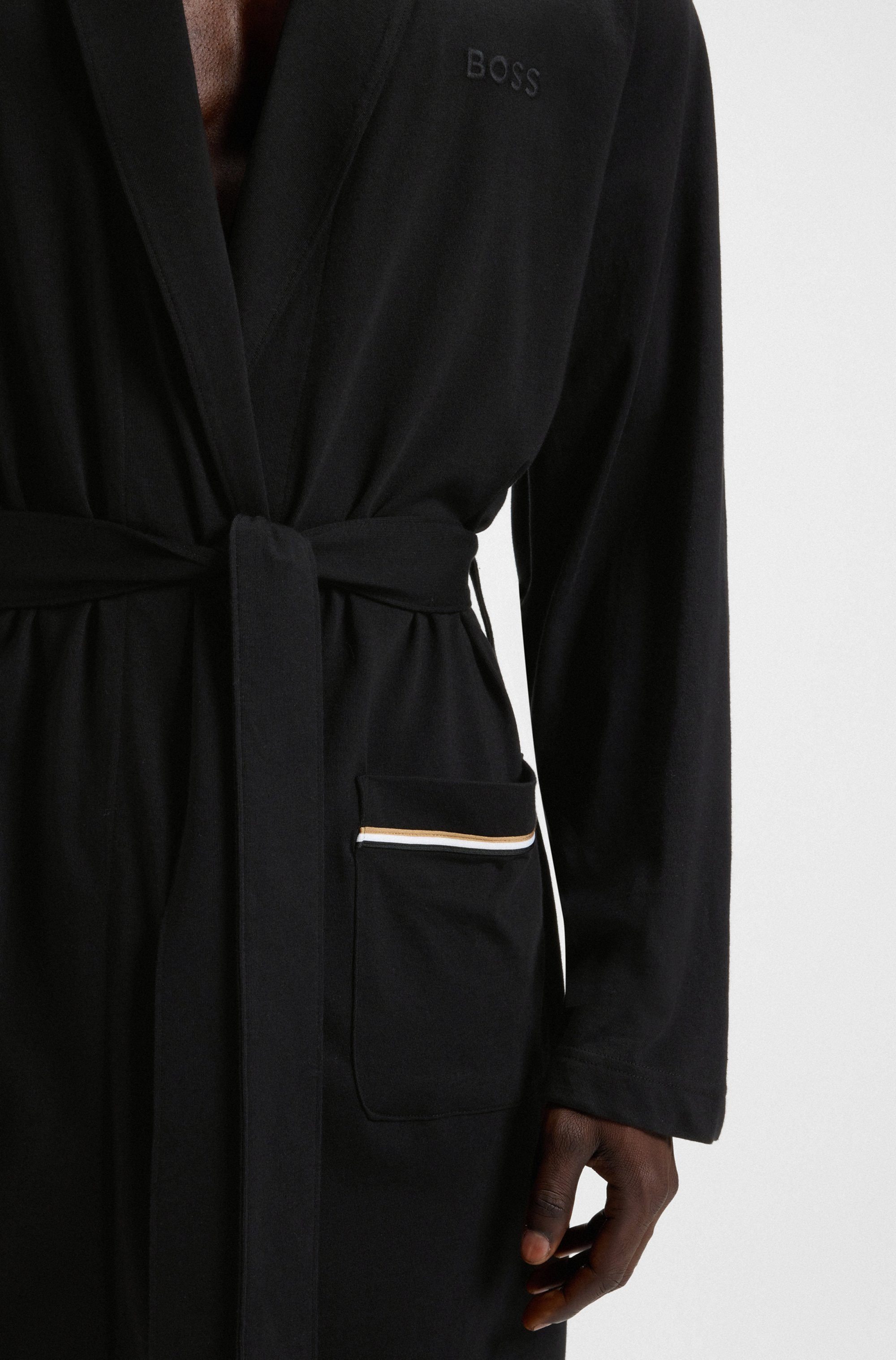 BOSS Morgenmantel, Langform, Baumwolle, Gürtel, aus Baumwoll-Jersey mit Logo-Stickerei
