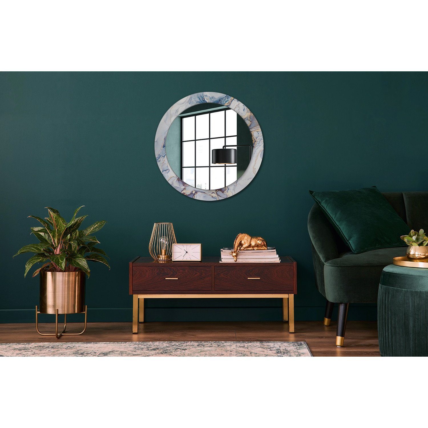Badezimmerspiegel Spiegel Ø70 Abstrakt Dekospiegel mit Wohnzimmer cm, Rund: Wandspiegel Art Tulup Rundspiegel Aufdruck