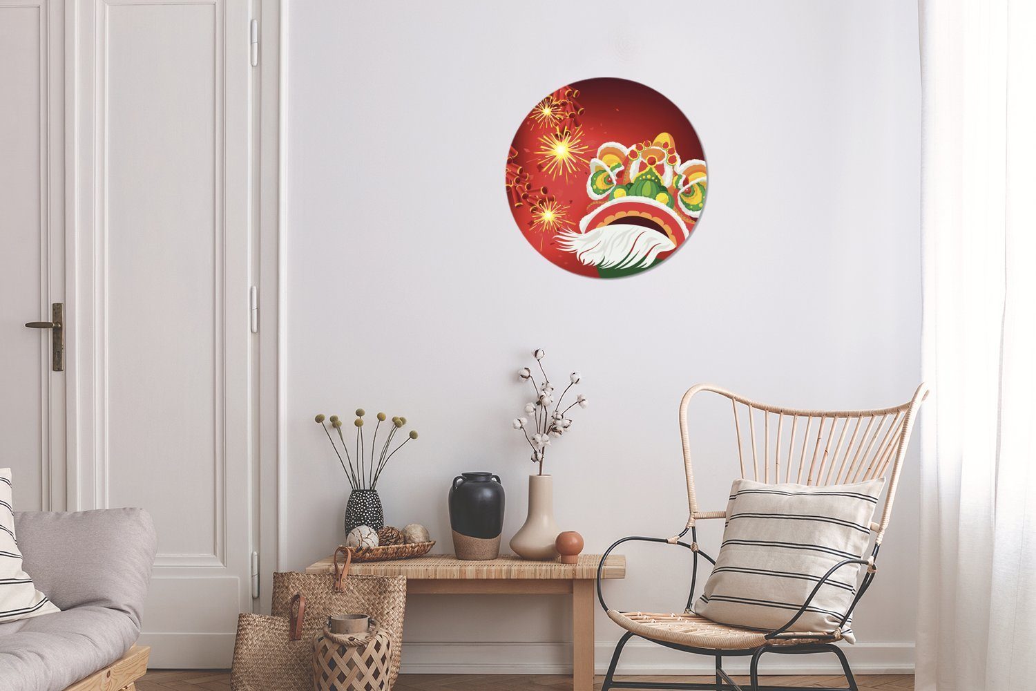 Illustration Feierlichkeiten Wandsticker der zum MuchoWow chinesischen Eine Rund, (1 St), Tapetenaufkleber, Neujahrsfest Wohnzimmer für Kinderzimmer, Tapetenkreis