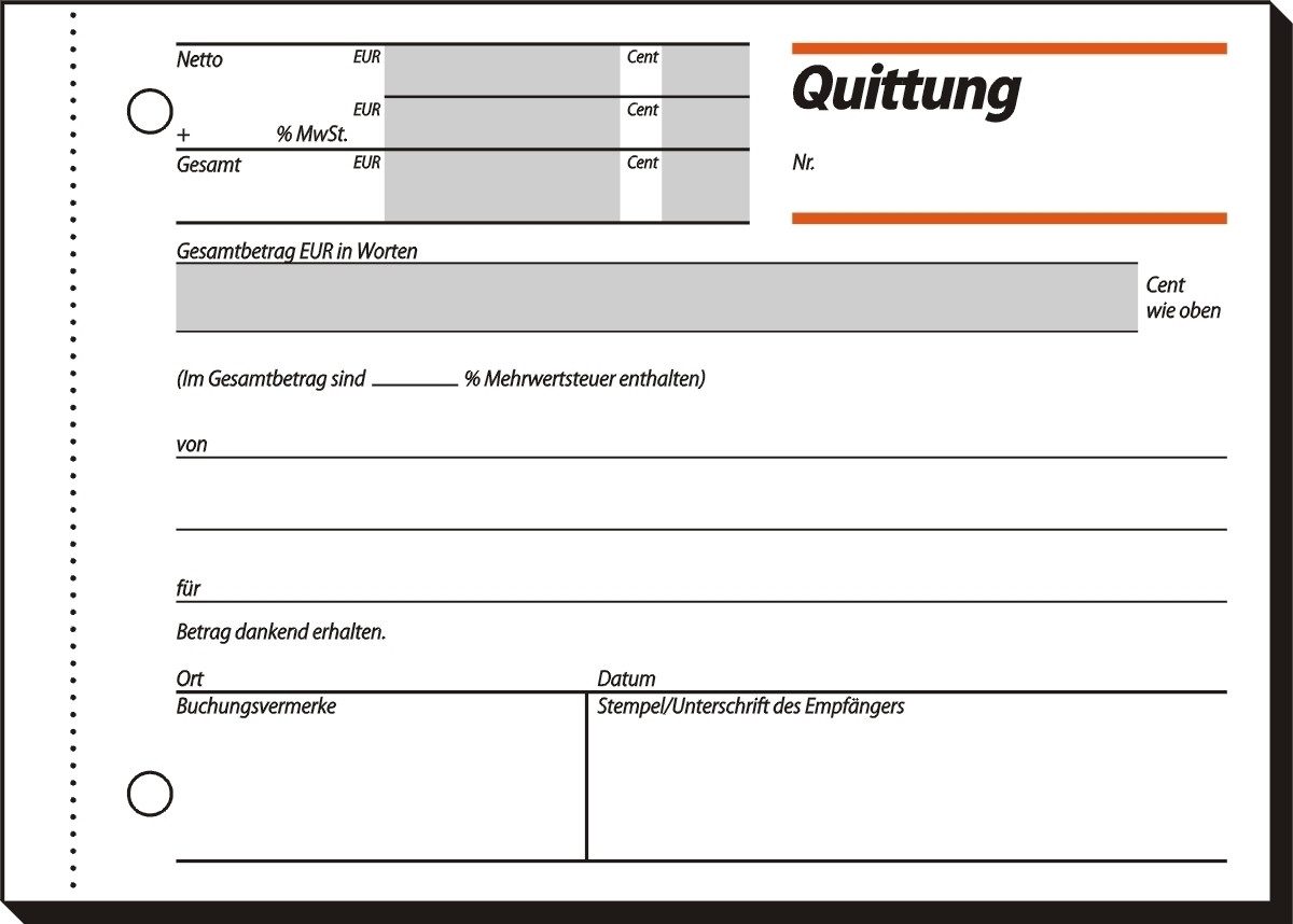 Formularblock Formularbuch Quittung A6 quer VE=50 Blatt