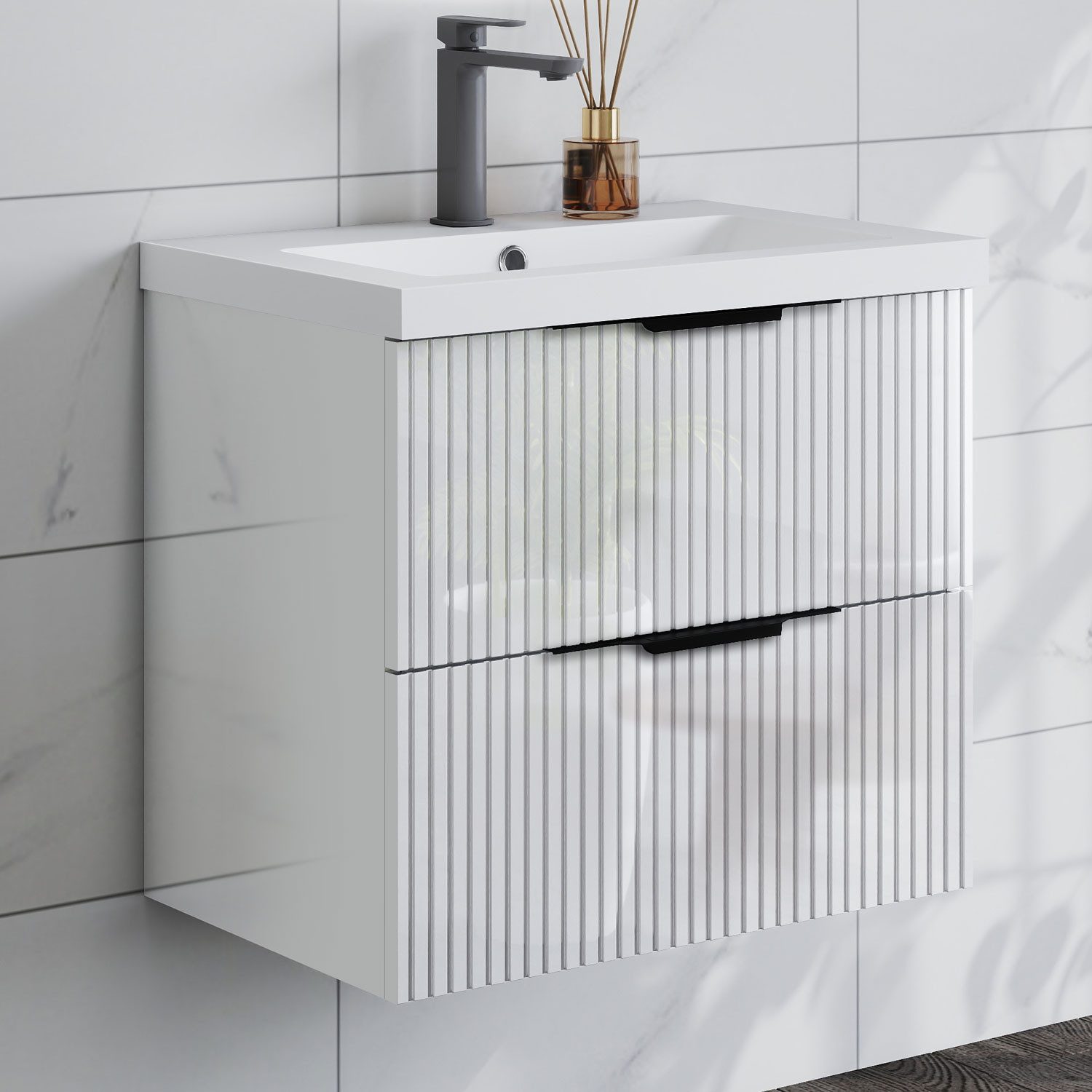 duschspa Waschtisch Waschbecken mit Unterschrank Badmöbel Set Hängeschrank, mit Griffe, 50/60/80/100 cm