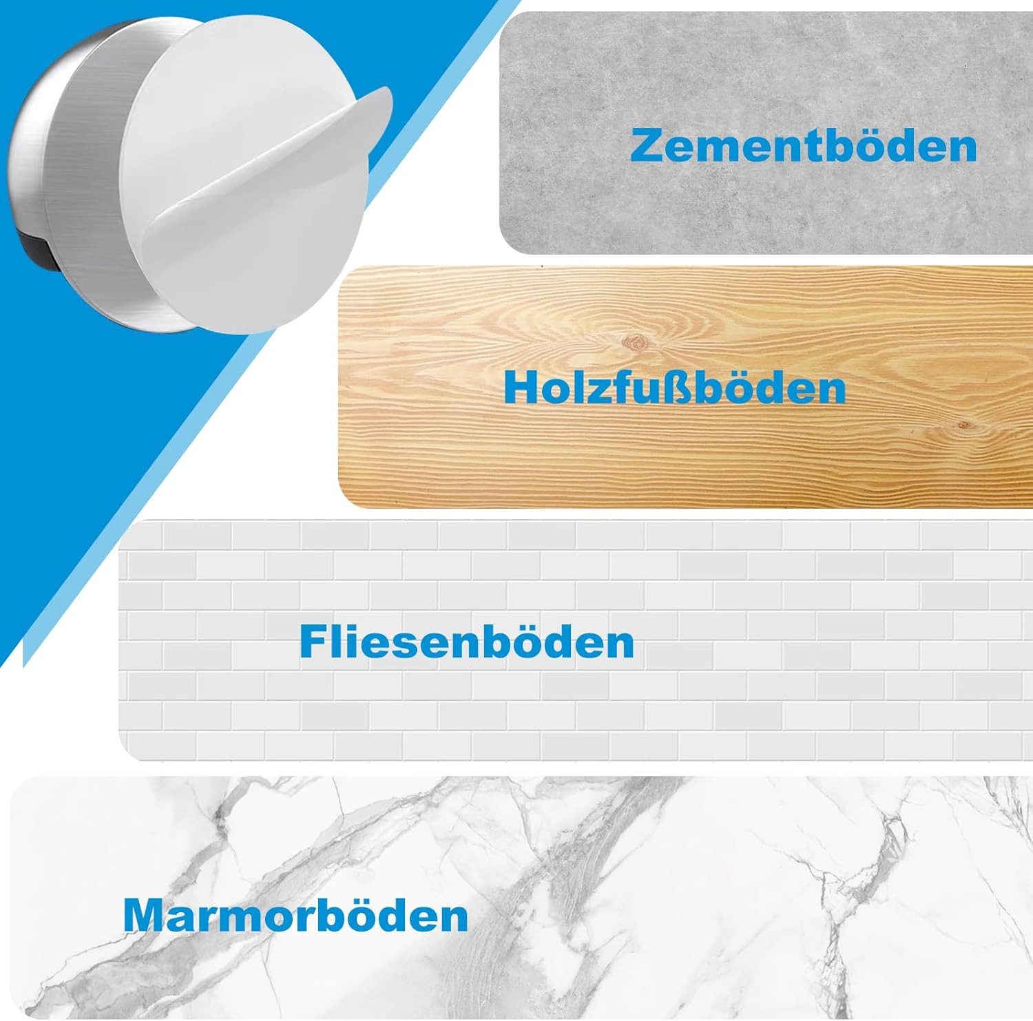 BlingBin Bodentürstopper 4 Stück Edelstahl Türstopper Boden Selbstklebend mit Gummipuffern (4er Set, 4 St., 4pcs), Türstopper Boden Kleben mit 3M Magnet Klebepa – Bild 4 von 5