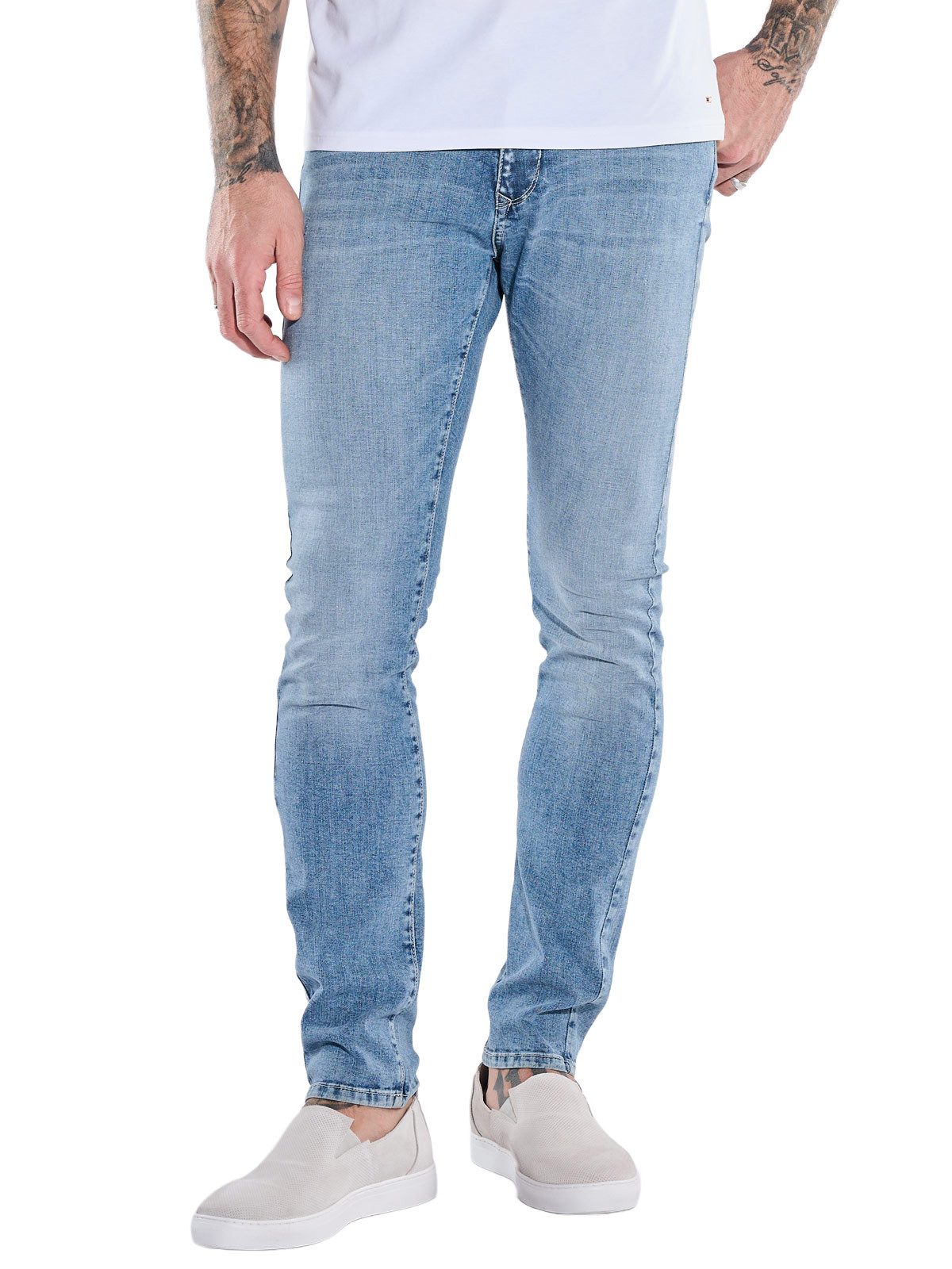 emilio adani Stretch-Jeans Herren Jeans mit authentischer Waschung, Hellblau