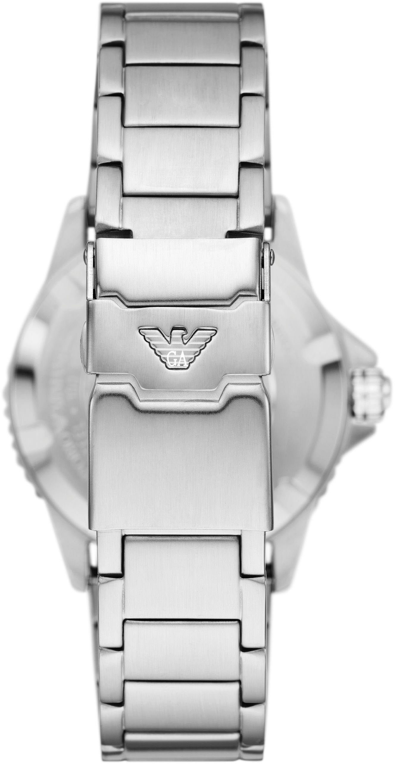 Emporio Armani Quarzuhr AR11589, Armbanduhr, Herrenuhr, Datum, GMT, bis 10 bar wasserdicht, Edelstahl