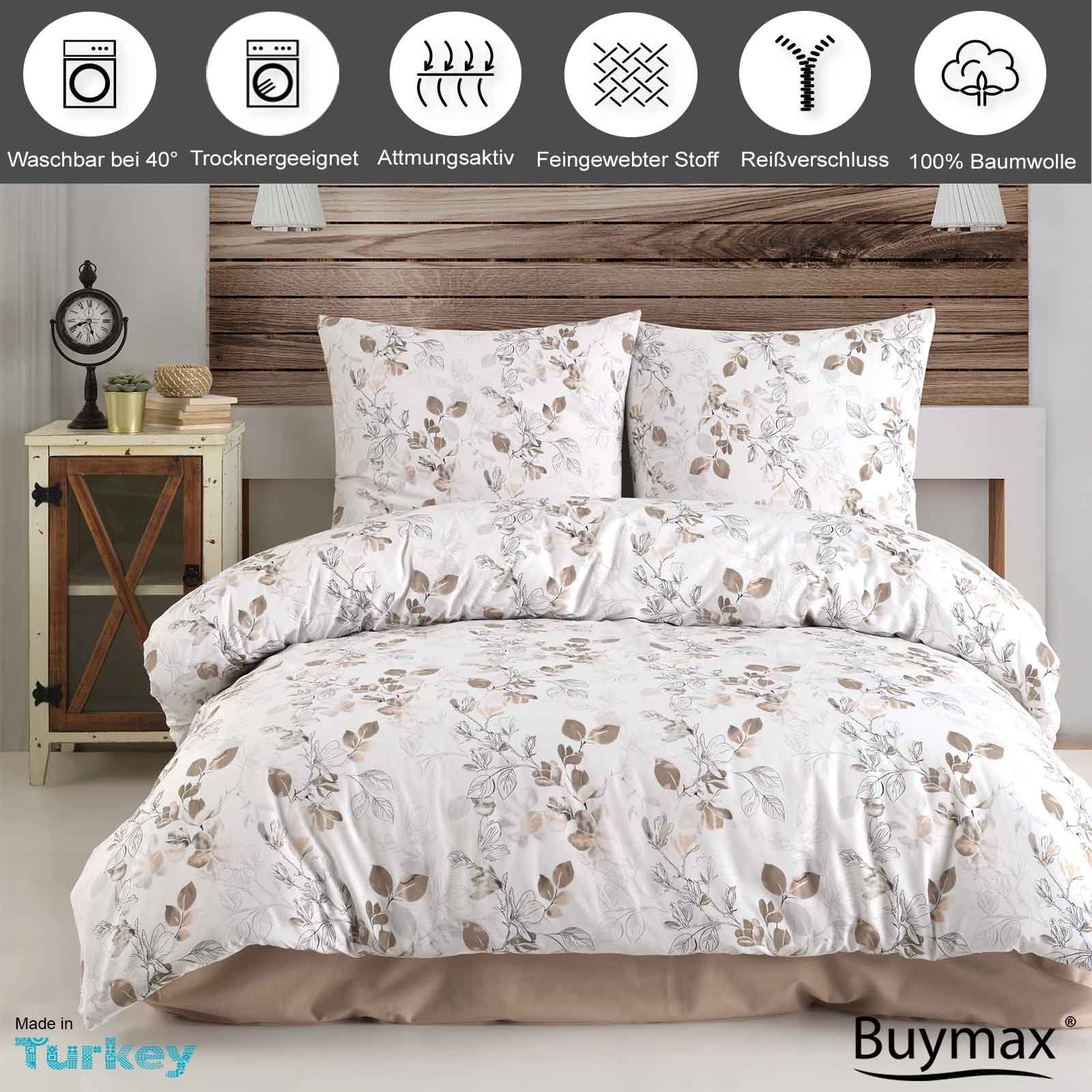 Buymax Bettwäsche Almira, Biber, 3 teilig, Bettwäsche-Set Bett- und Kopfkissenbezug mit Reißverschluss 200x220 cm