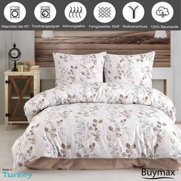 Bettwäsche, Buymax, 100% Baumwolle Renforcé, 2 teilig, Bettwäsche-Set Bett- und Kopfkissenbezug mit Reißverschluss 135x200 cm