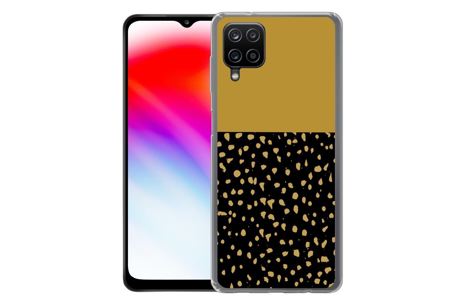 MuchoWow Handyhülle für Samsung Galaxy A12 Polka dots - Ockergelb - Schwarz, Smartphone-Bumper, Print, Handy Schutzhülle Dünn