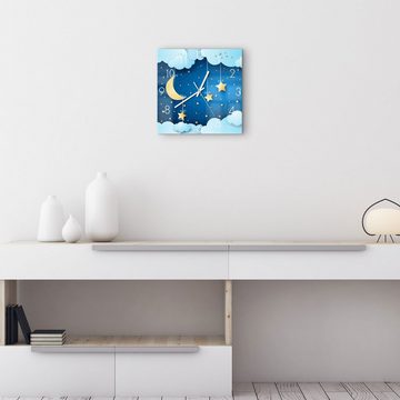 DEQORI Wanduhr 'Mond und Sterne Collage' (Glas Glasuhr modern Wand Uhr Design Küchenuhr)