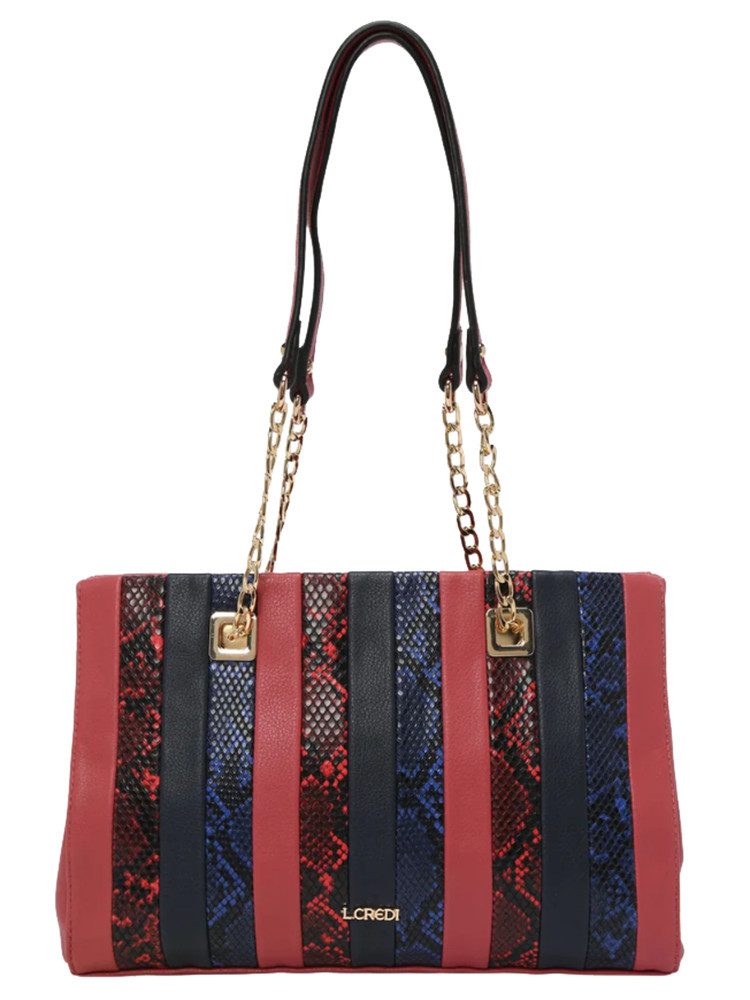 L. CREDI Shopper L.CREDI-Damen-Shopper Bag Henkeltasche LEONORA Fb. Blau/Ro günstig online kaufen