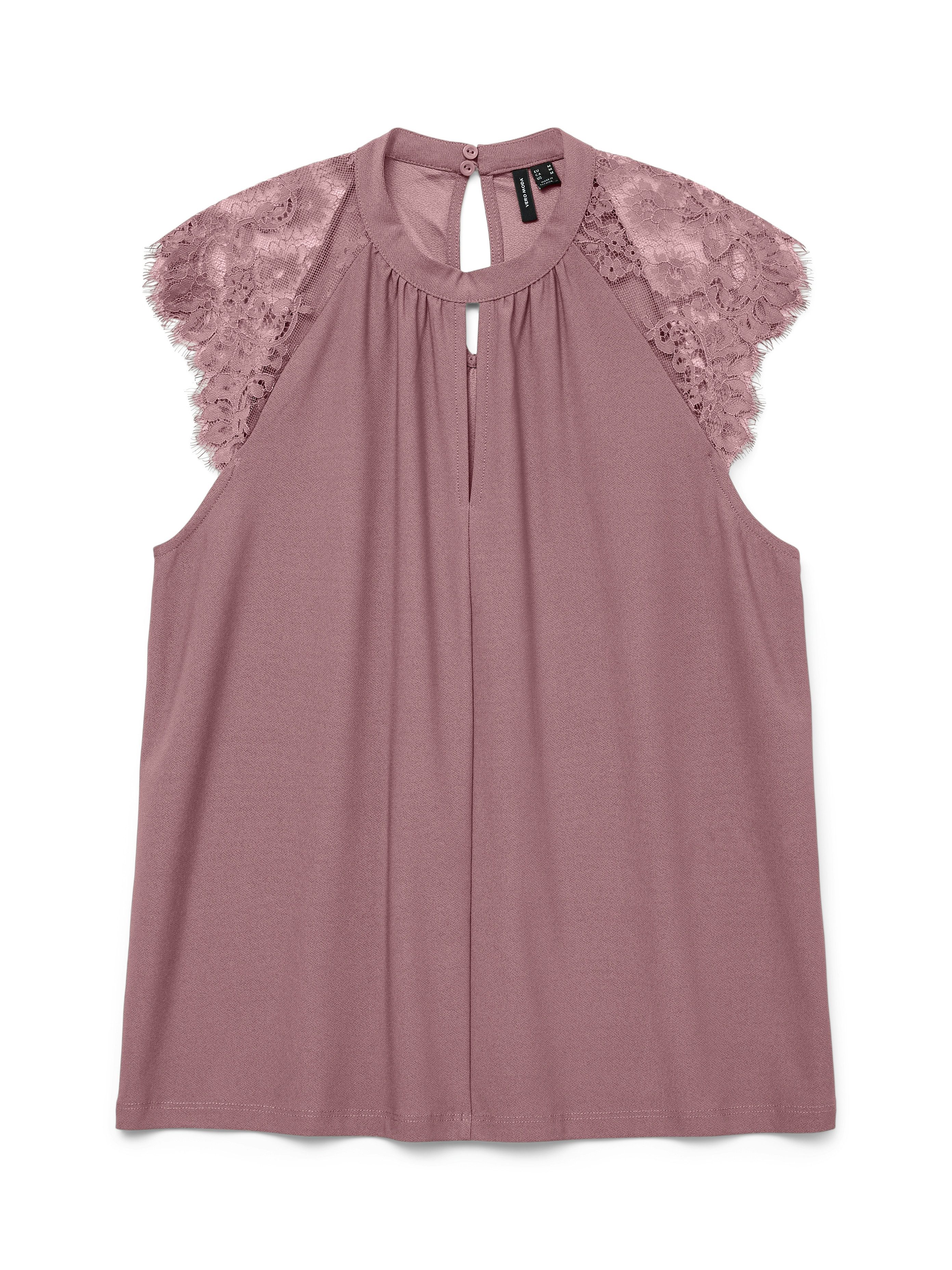 Vero Moda Spitzentop VMMILLA SL LACE TEE Materialmix, regular fit