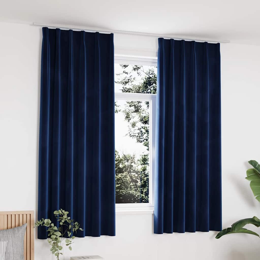furnicato Vorhang Samtvorhänge Dunkelblau 140 x 175 cm mit Metallhaken, 2er-Set