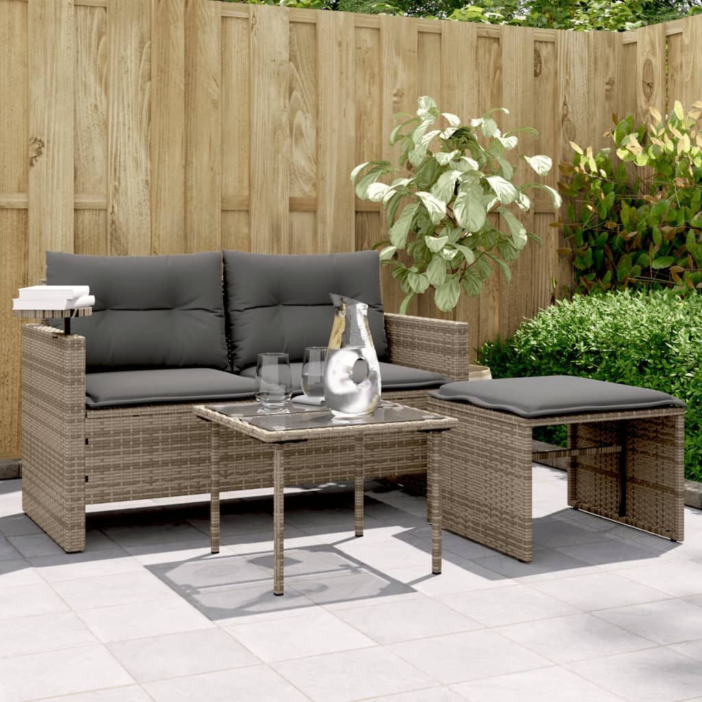 vidaXL Loungesofa 3-tlg. Garten-Sofagarnitur mit Kissen Grau Poly Rattan, 1 Teile