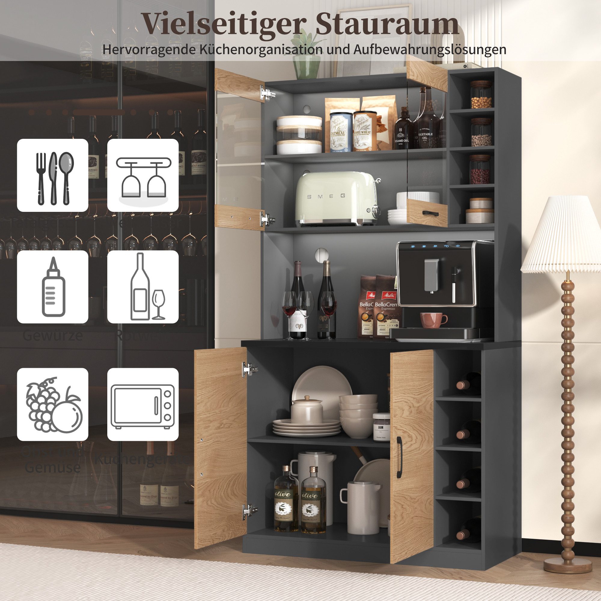 Odikalo Küchenbuffet Küchenschrank Vitrine Sideboard Ablagefach günstig online kaufen