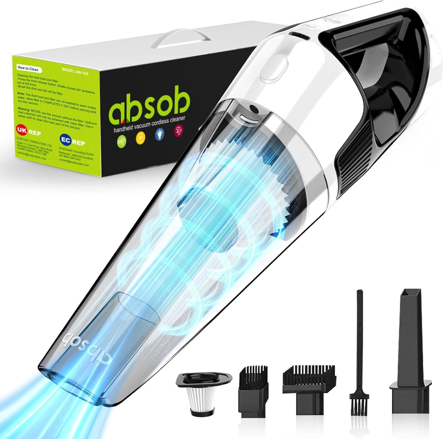 Vivitar Akku-Handstaubsauger Leistungsstarker Akku-Staubsauger mit 3×2000 mAh -Akku, LED-Licht, Fugendüse & Bürstenaufsatz, Waschbarer HEPA-Filter, Tragbarer Mini-Staubsauger für Krümel, Tierhaare, Staub & Schmutz