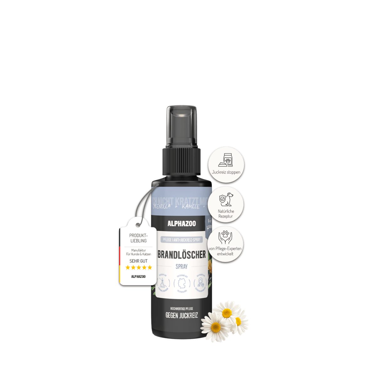 ALPHAZOO Fellpflege Brandlöscher Anti Juckreiz Spray für Hunde 100 ml, 100 ml, gegen Juckreiz, gegen trockene Haut, gegen Pilz, Milben, Grasmilben