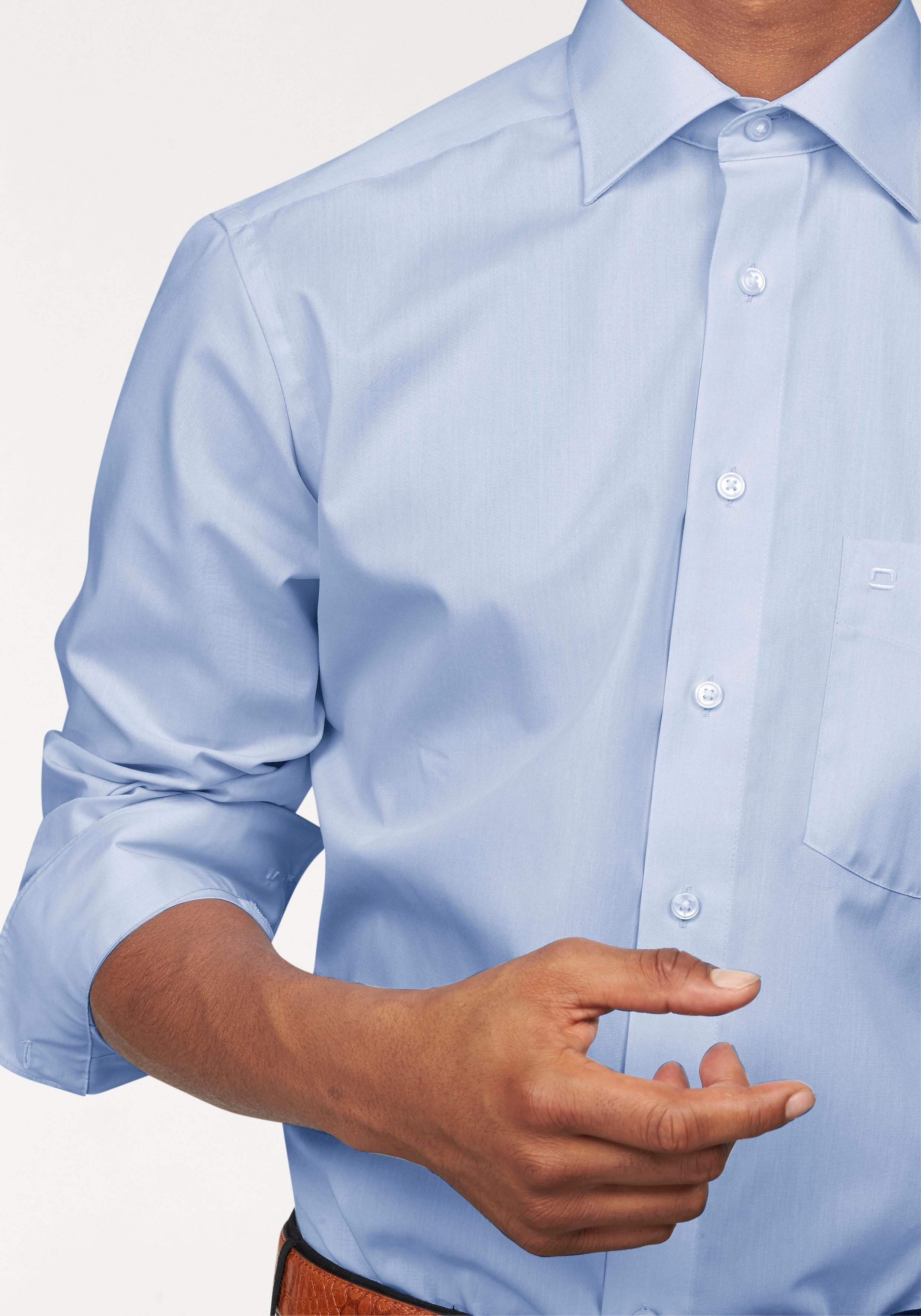 OLYMP Businesshemd Luxor Brusttasche, lange mit extra hellblau fit Ärmel, modern bügelfrei, unifarben