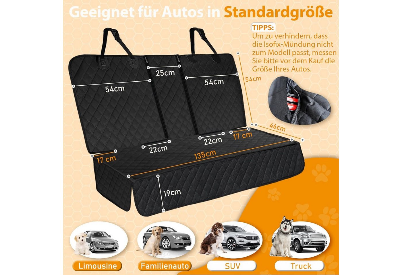 Thumbnail - LuxusKollektion Multitool Hundedecke Rücksitz Wasserdicht Rutsch Kratzfeste Auto Rückbank Schutz