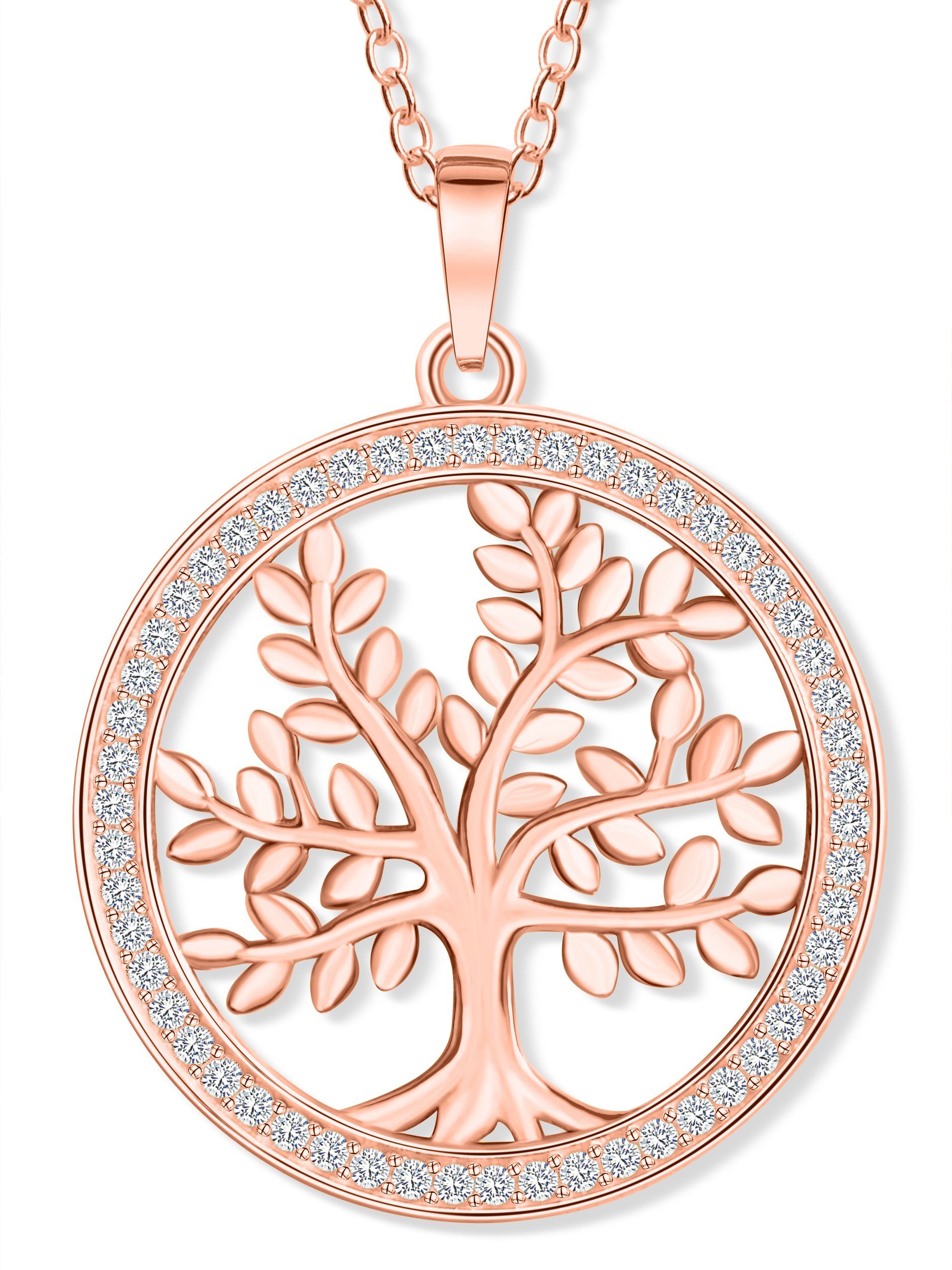 VIASOUL Kette mit Anhänger Lebensbaum Baum Lebens II Rose mit stahlender Halskette des of I Life Glanz Zertifikat, Tree