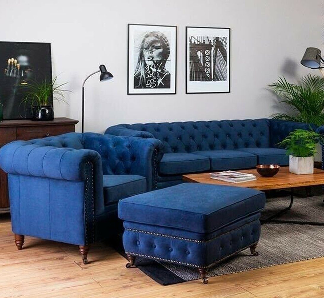 JVmoebel Sofa Moderne Blaue Sofagarnitur 3+1 Sitzer Sofas Couch Polster Garnitur, Made in Europe