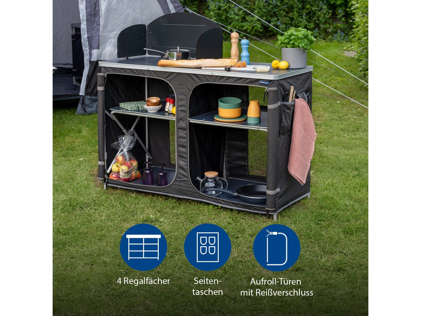 Campart mobile Fächer Camper 4 faltbar Stoffschrank Küchenbox Camping Outdoor-Schrank Küche