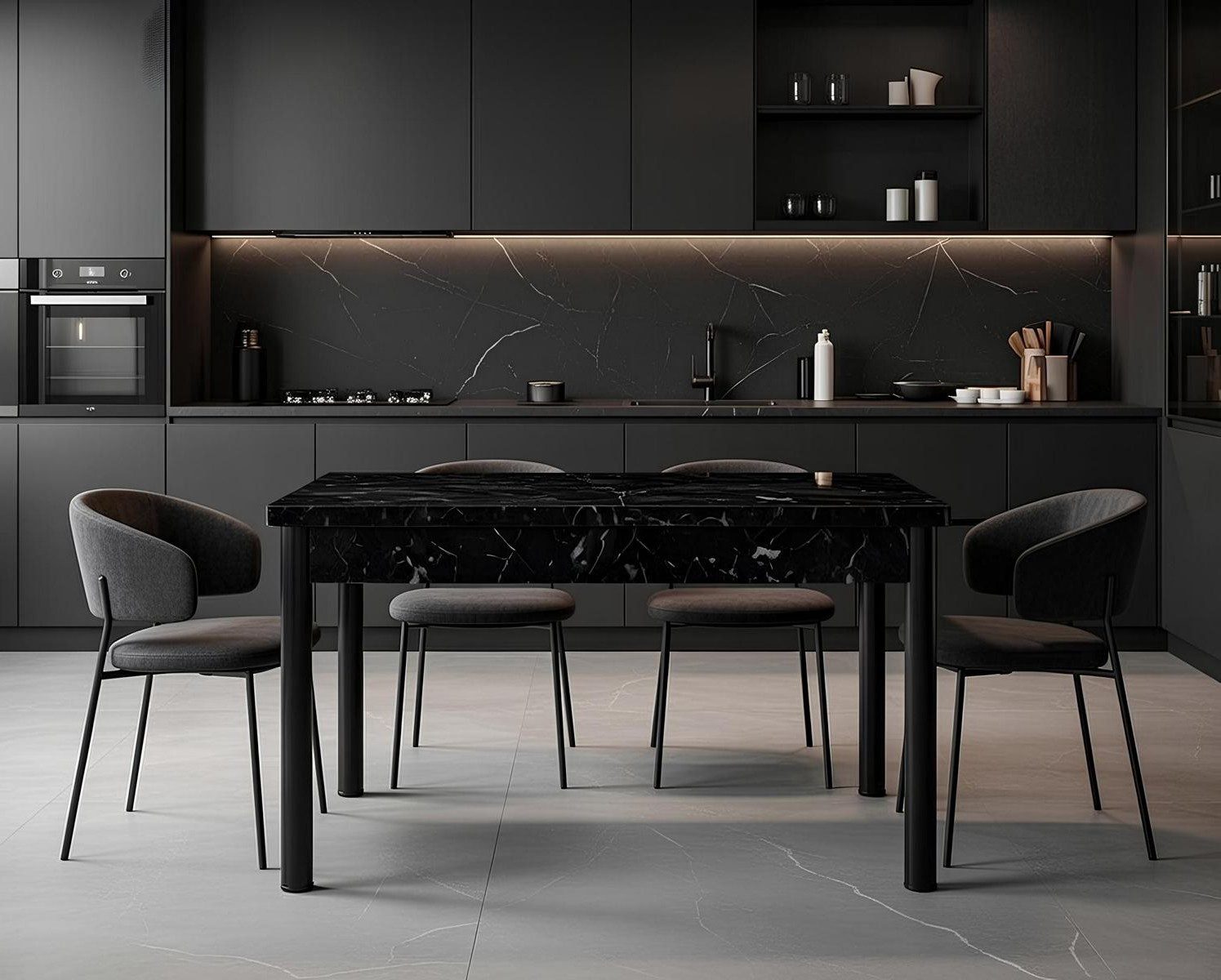 Xlmoebel Stehtisch Rechteckiger Esstisch aus schwarzem Marmor im modernen Design, Made in Europa