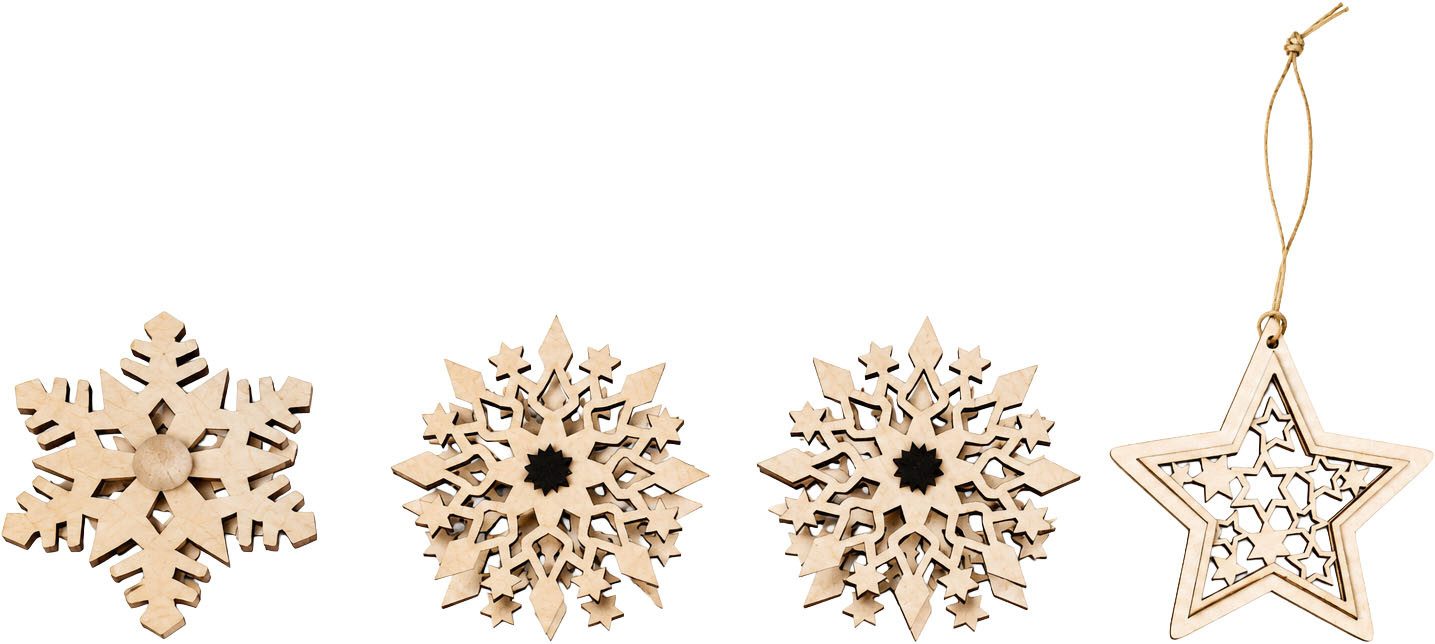 OTTO home Dekoobjekt Schneeflocken Holzdekoration, 3-teiliges Set Farbe Natur (Set, 3 St), Gratis-Hänger, Höhe 8 cm, weihnachtliches Schmücken