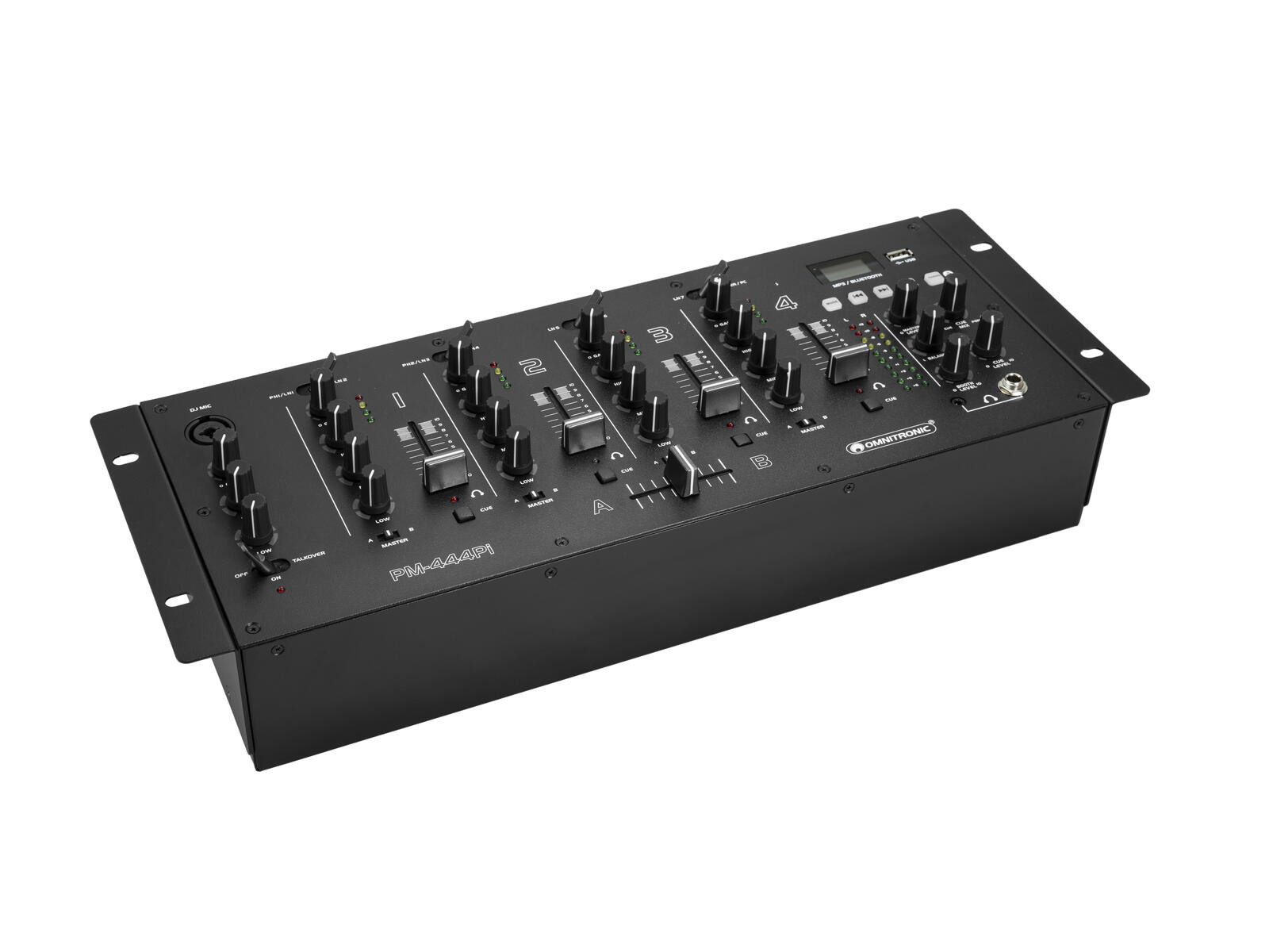 Mischpult OMNITRONIC PM-444Pi 4-Kanal-DJ-Mixer mit Player & USB-Interface