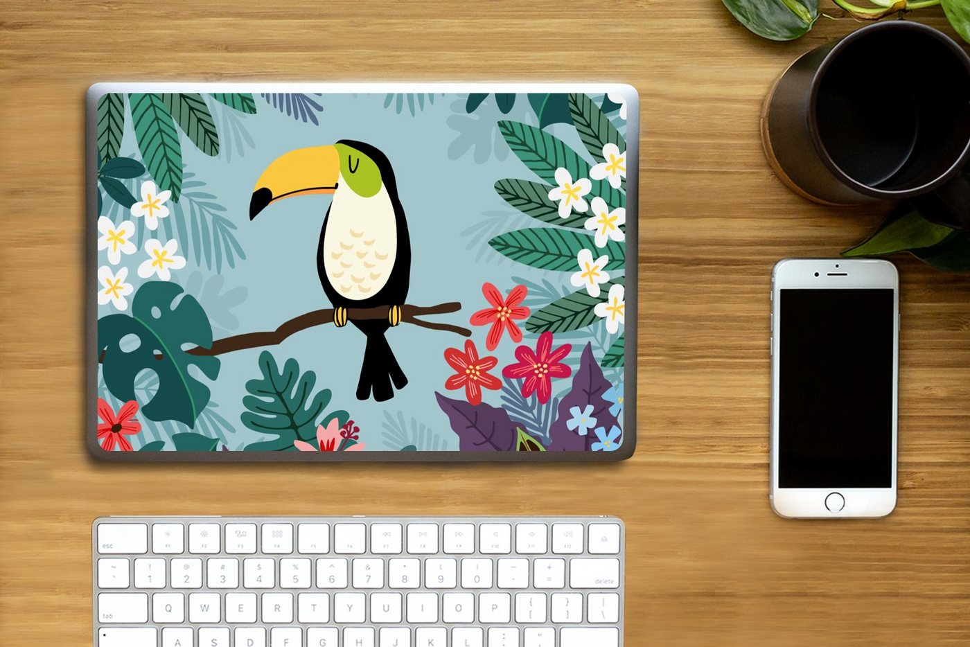Thumbnail - MuchoWow Laptop-Aufkleber Tukan - Pflanzen - Kinder - Tiere - Kinder, (1tlg), Laptop Folien Cover, Aufkleber, Sticker, S...