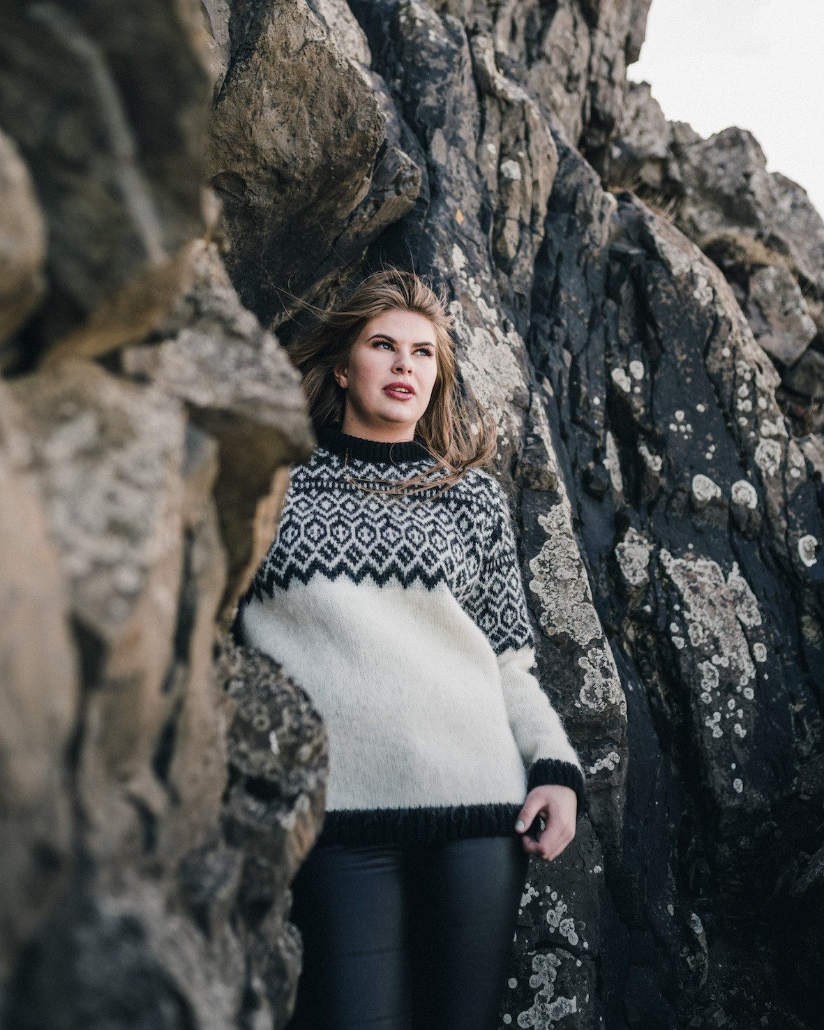 KIDKA Wollpullover Isländischer Pullover - Norwegerpullover für Damen / Herren - weiß - aus rauer isländischer Wolle