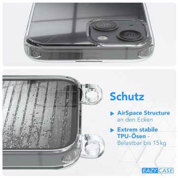 EAZY CASE Handykette 2in1 Metallkette für Apple iPhone 13 Mini 5,4 Zoll, Silikonhülle Transparent Smartphonekette für Unterwegs Ketten Rose