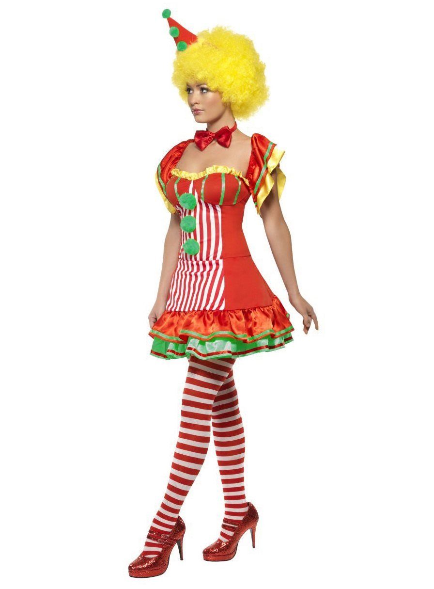 Smiffys Clown-Kostüm Clown Kostüm Kleid Karneval Faschingskostüm Damen, Clownskostüm für Revue und Karneval