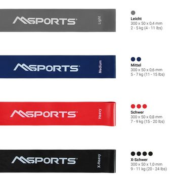 MSports® Expander Fitnessband 4er Set in verschiedenen Stärken - Trainingsband Gymnastikband Widerstand-Bänder