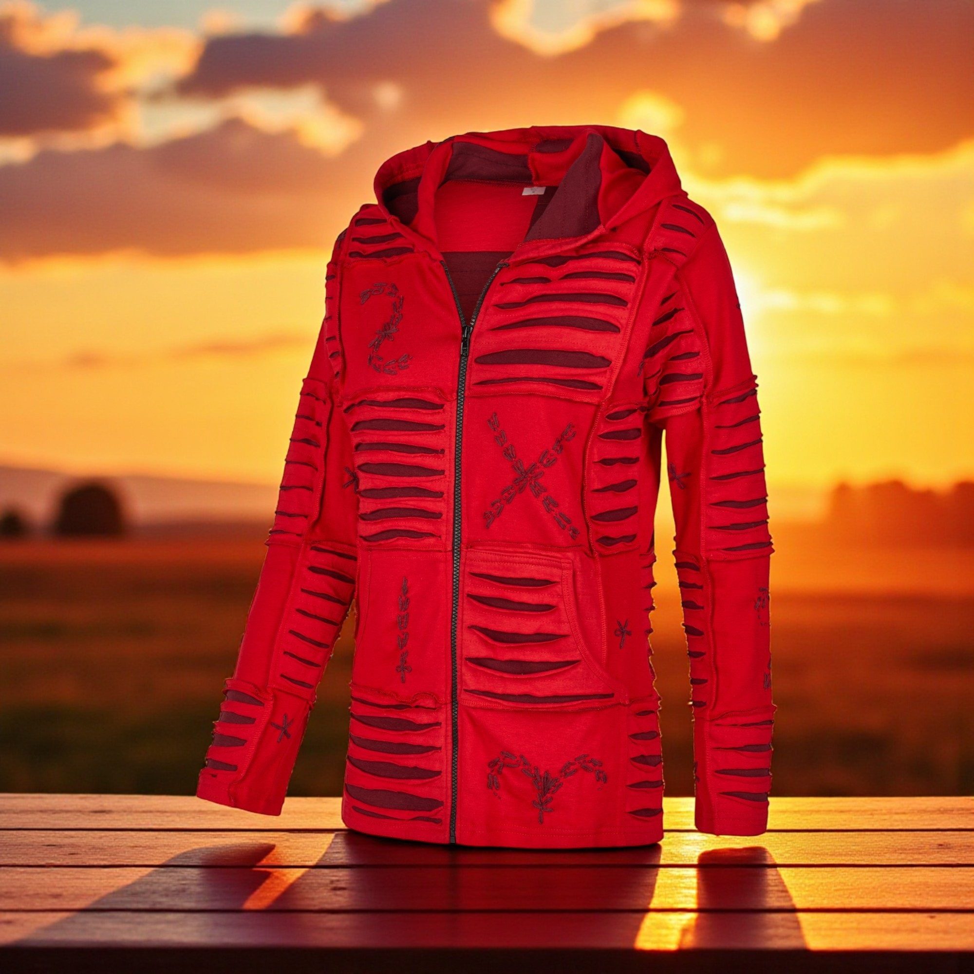 Mein Style Sweatjacke Baumwoll Patch Jacke Rot (1 Stück, 1-tlg., 1 Stück) kann als Jacke oder Pullover getragen werden – Bild 4 von 5