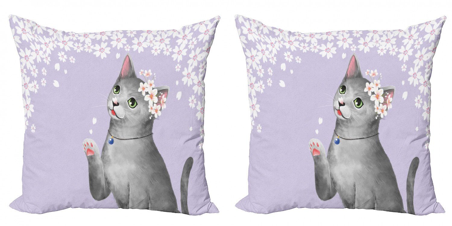 Kissenbezüge Modern Accent Doppelseitiger Digitaldruck, Abakuhaus (2 Stück), Süße Katze Kirschblüten Kätzchen blüht
