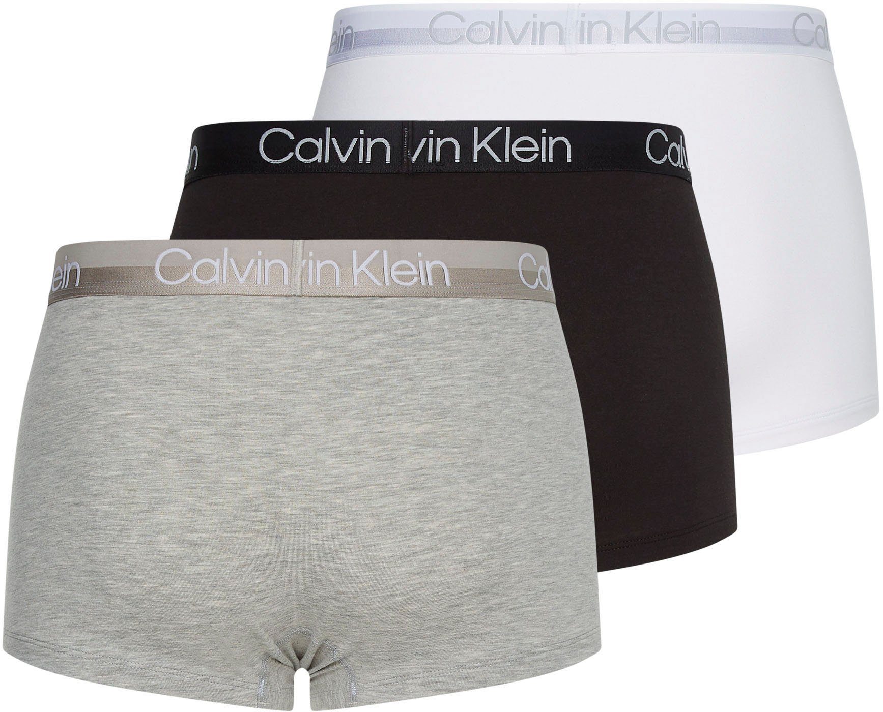 Calvin Klein Trunk weiß grau, mit (Packung, Bund auf Underwear 3-St) schwarz, Logoschriftzug dem
