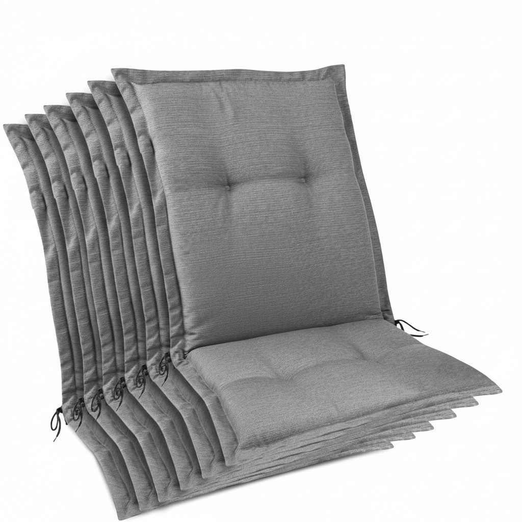Beautissu Sitzauflage HighLux NL Niedriglehner Auflage, 105x50x7cm, Hellgrau, 6er Set, Outdoor, UV-beständig, mit Bändern, UV-Lichtechtheit 5