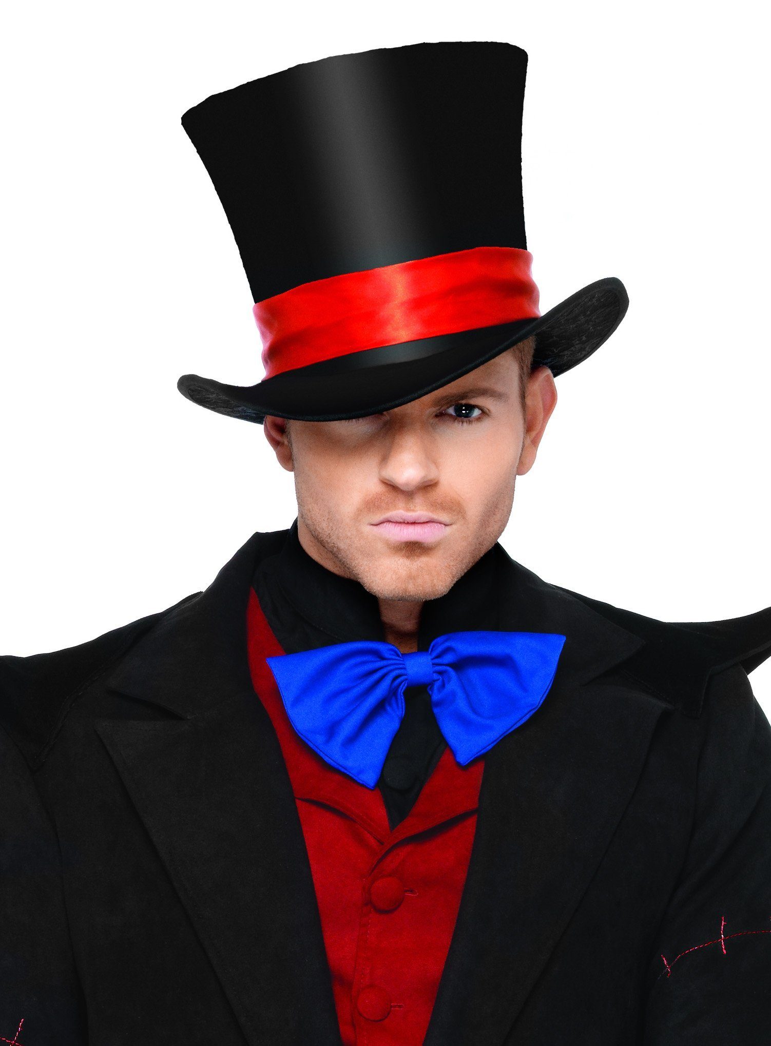 Leg Avenue Kostüm Schwarzer Zylinder mit rotem Hutband, Schicker  Zylinderhut für Gentlemen oder Zirkusdirektoren